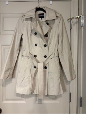 Express Double-Breasted Cream Trench Coat with Belt